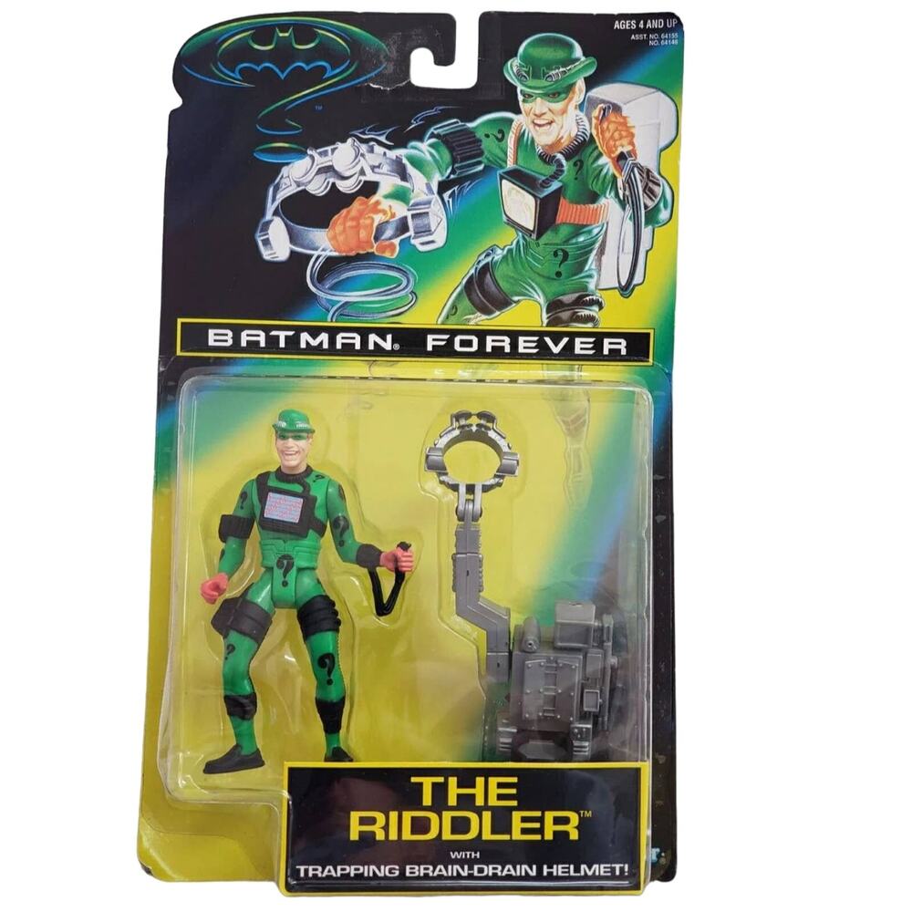 Vintage Batman Forever The Riddler Action Figure & Trapping Brain Drain Helmet